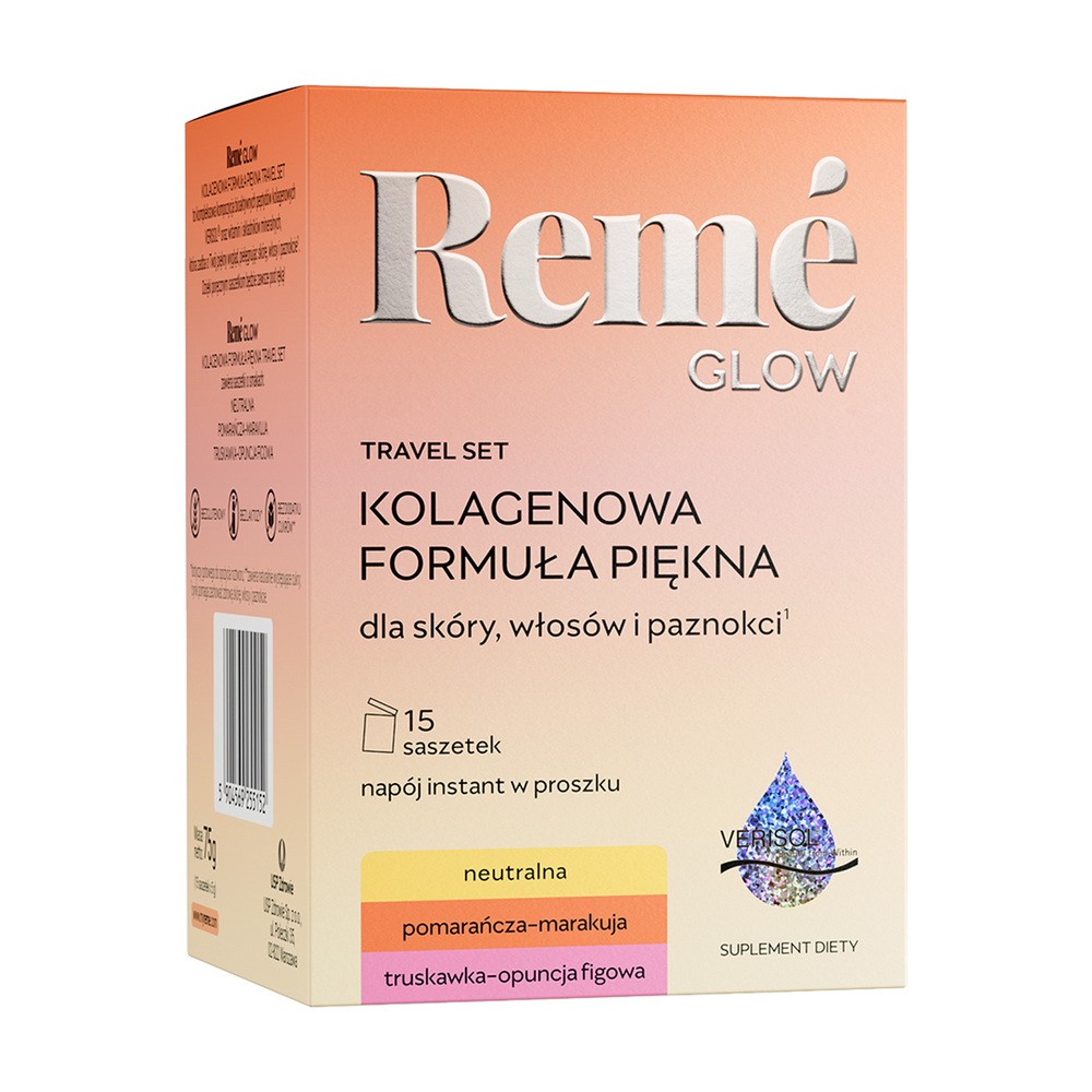 Reme Glow Kolagenowa Formuła Piękna Travel Set, saszetki z proszkiem, różne smaki, 15 szt.