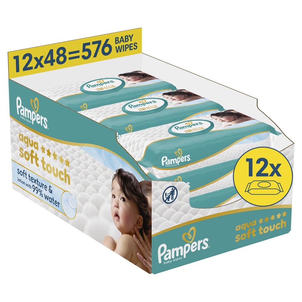 Pampers Aqua Soft Touch Chusteczki nawilżane, 12 x 48 szt.