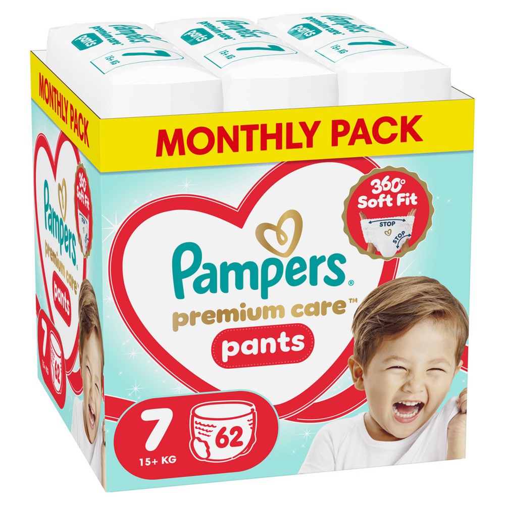 Zestaw Pampers Premium Care Pants 7 Pieluchomajtki dla dzieci, 2 x 62 szt.
