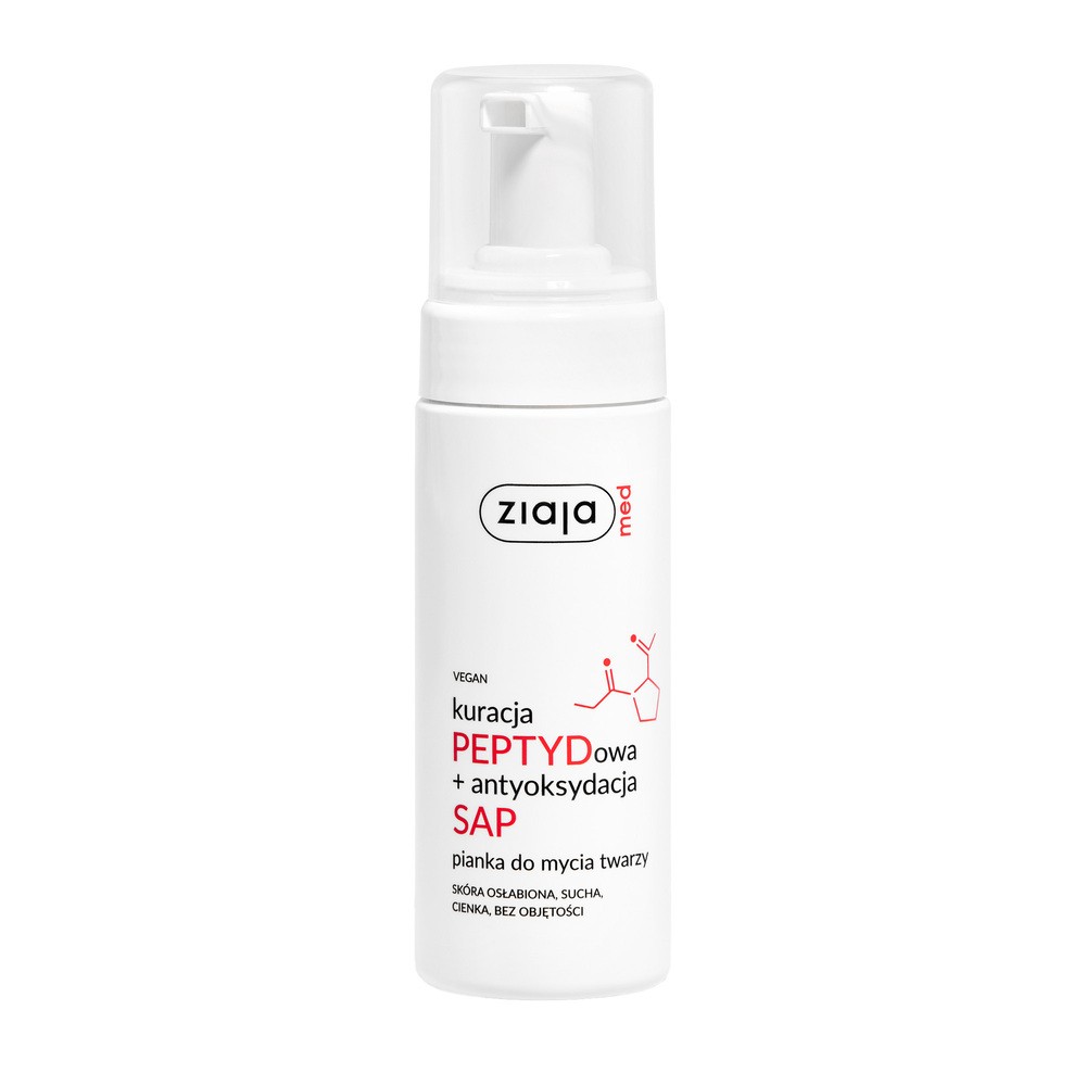 Ziaja Med Kuracja PEPTYDowa + antyoksydacja SAP pianka do mycia twarzy dla skóry suchej, cienkiej i osłabionej 150 ml