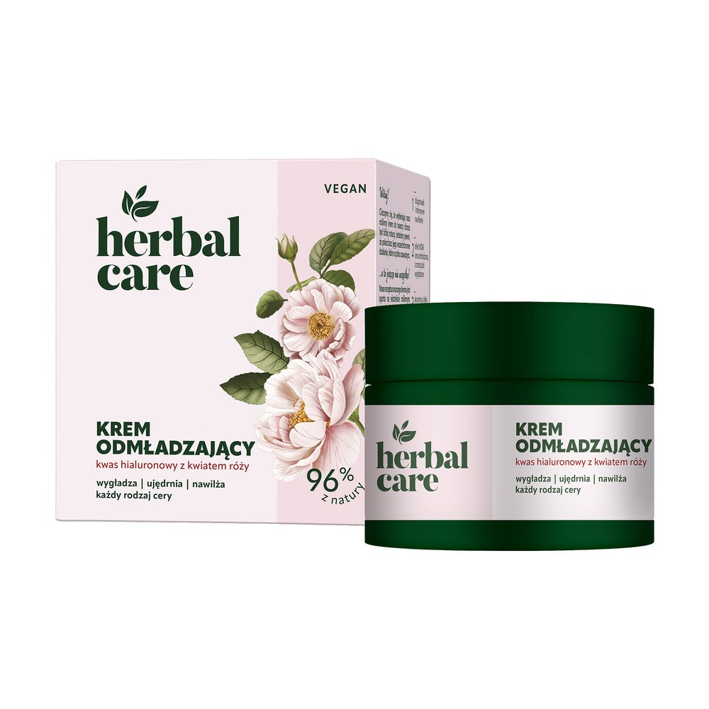 HERBAL CARE Vegan Krem odmładzający z Kwasem Hialuronowym i Kwiatem Róży dla każdej cery - na dzień i noc 50 ml