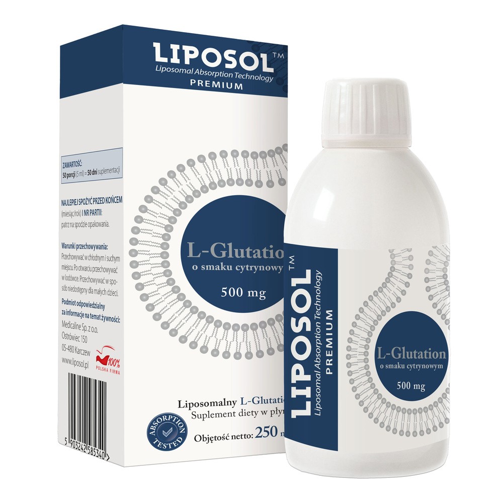Liposol, Liposomalny Glutation 500 mg smak cytrynowy, płyn, 250 ml