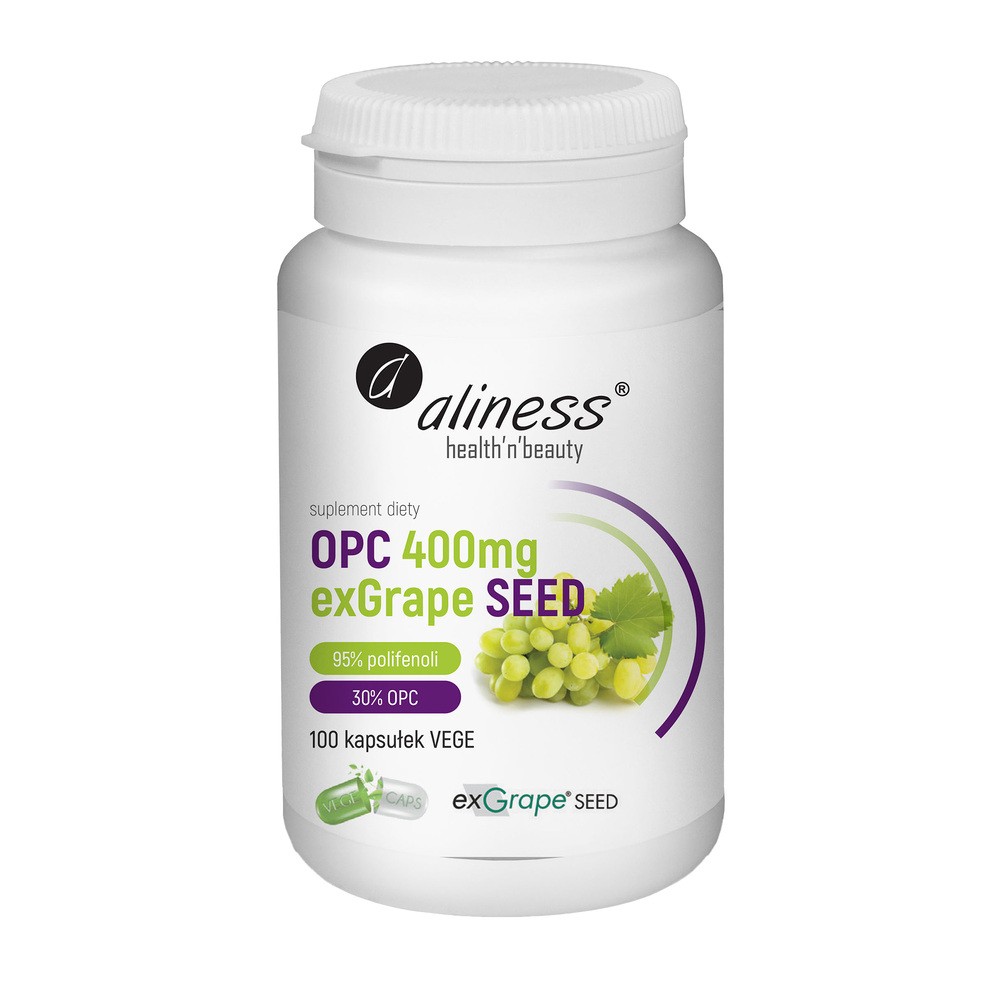 Aliness OPC exGrapeSeed 400mg (Ekstrakt z pestek winogron) 100 Kapsułek wegetariańskich