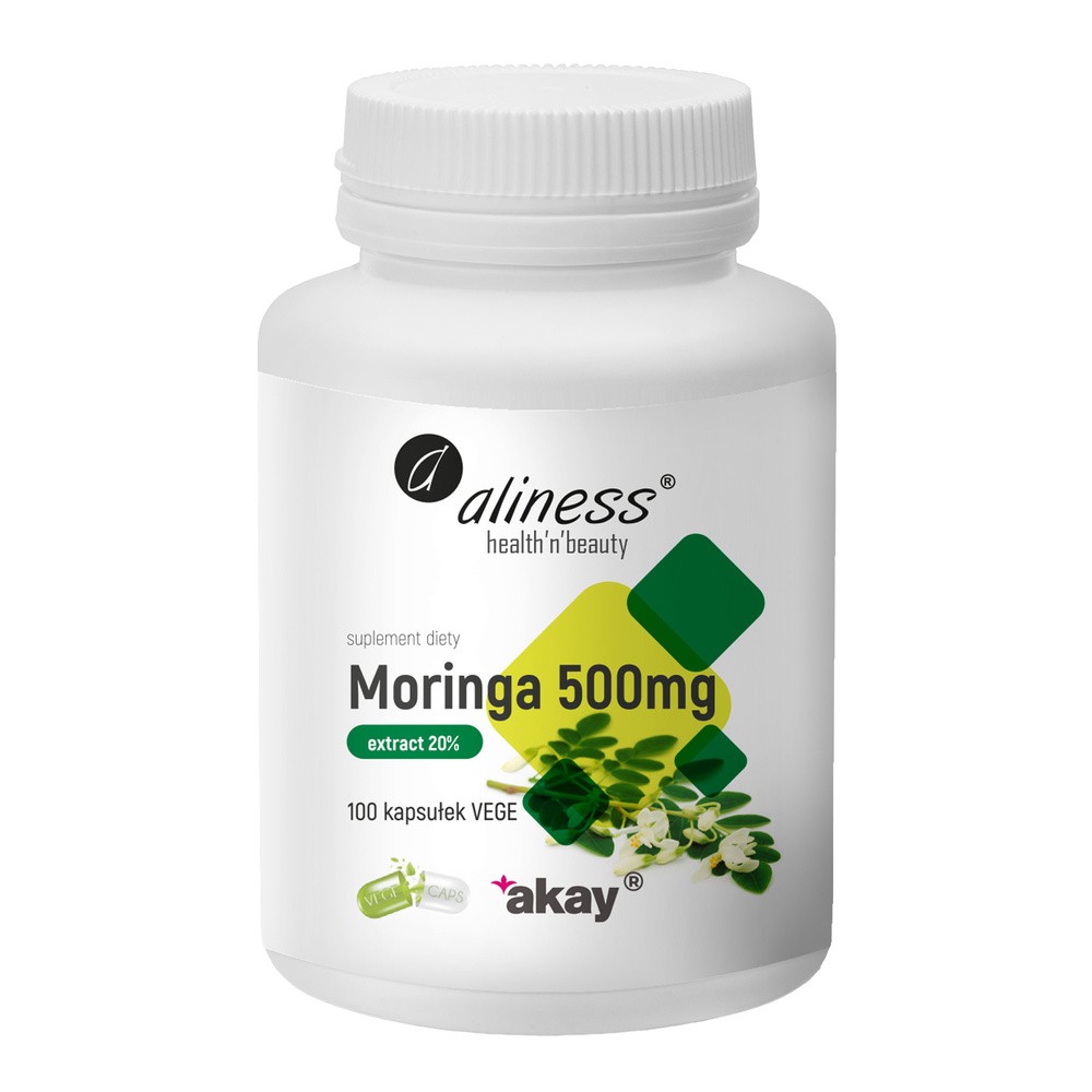 Aliness Moringa ekstrakt 20% 500mg (Regulacja Glukozy we Krwi) 100 Kapsułek wegetariańskich