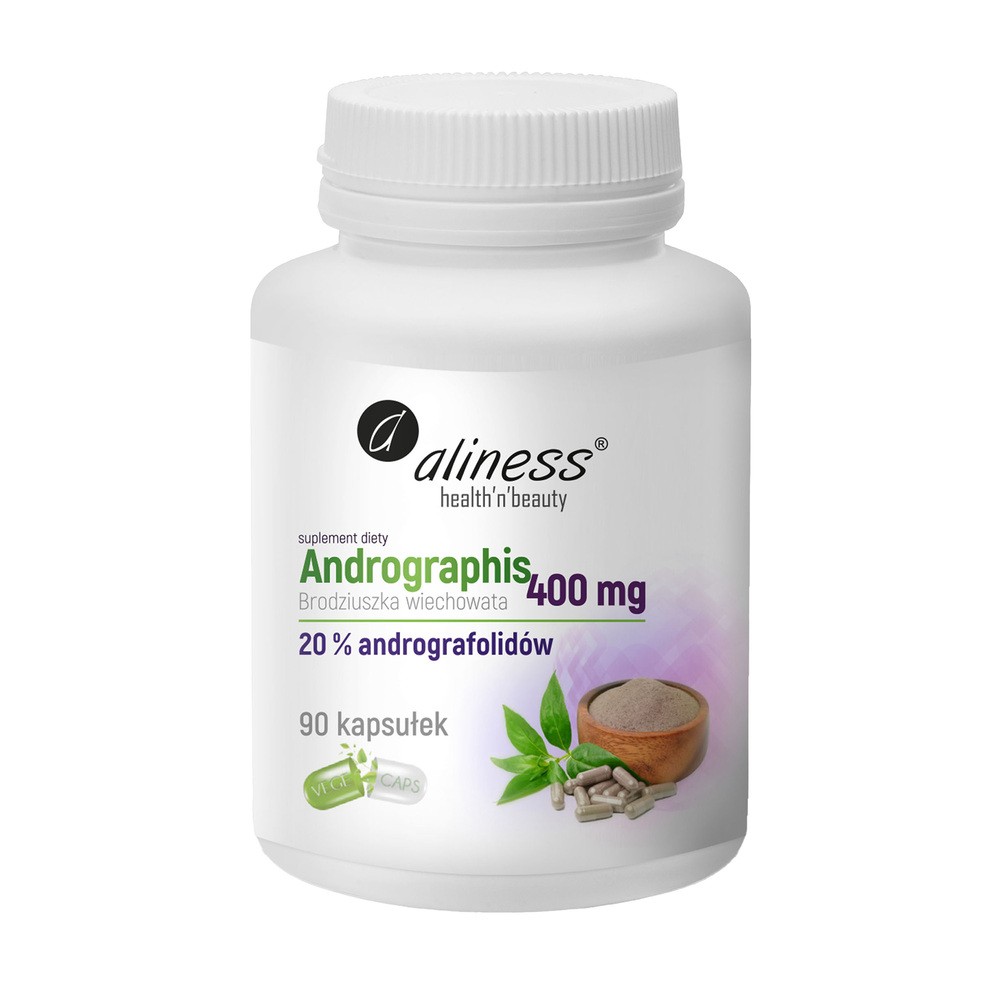 Aliness, Andrographis, 400 mg (20%), kapsułki wegetariańskie, 90 sztuk
