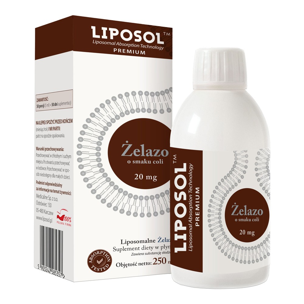 Liposol, Liposomalne Żelazo o smaku coli 20 mg, płyn, 250 ml