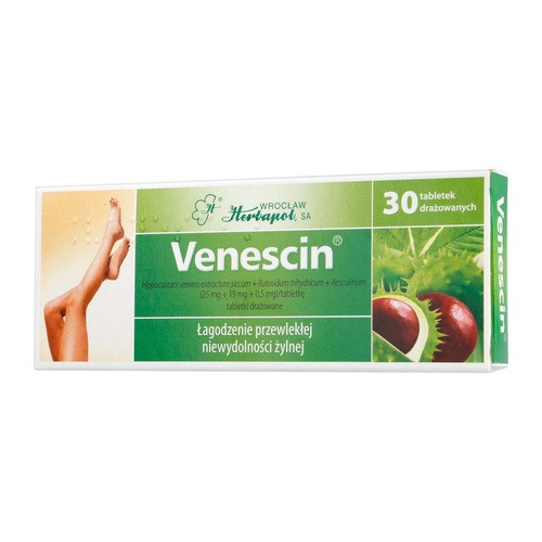 Venescin 25 mg + 15 mg + 0,5 mg, 30 drażetek
