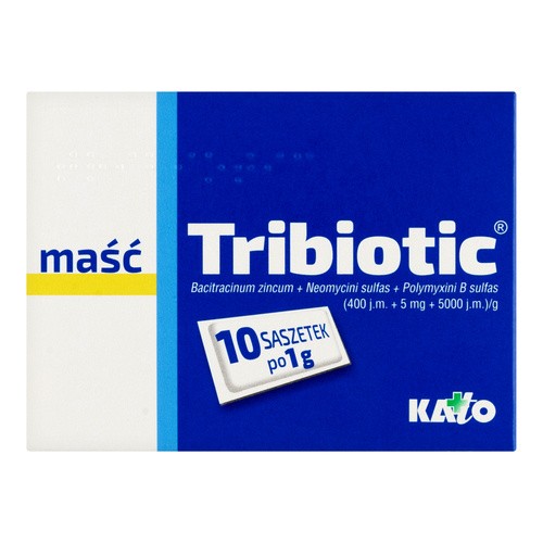 Tribiotic (5 mg + 0,833 mg + 0,01 g)/g, maść, 1 g x 10 saszetek