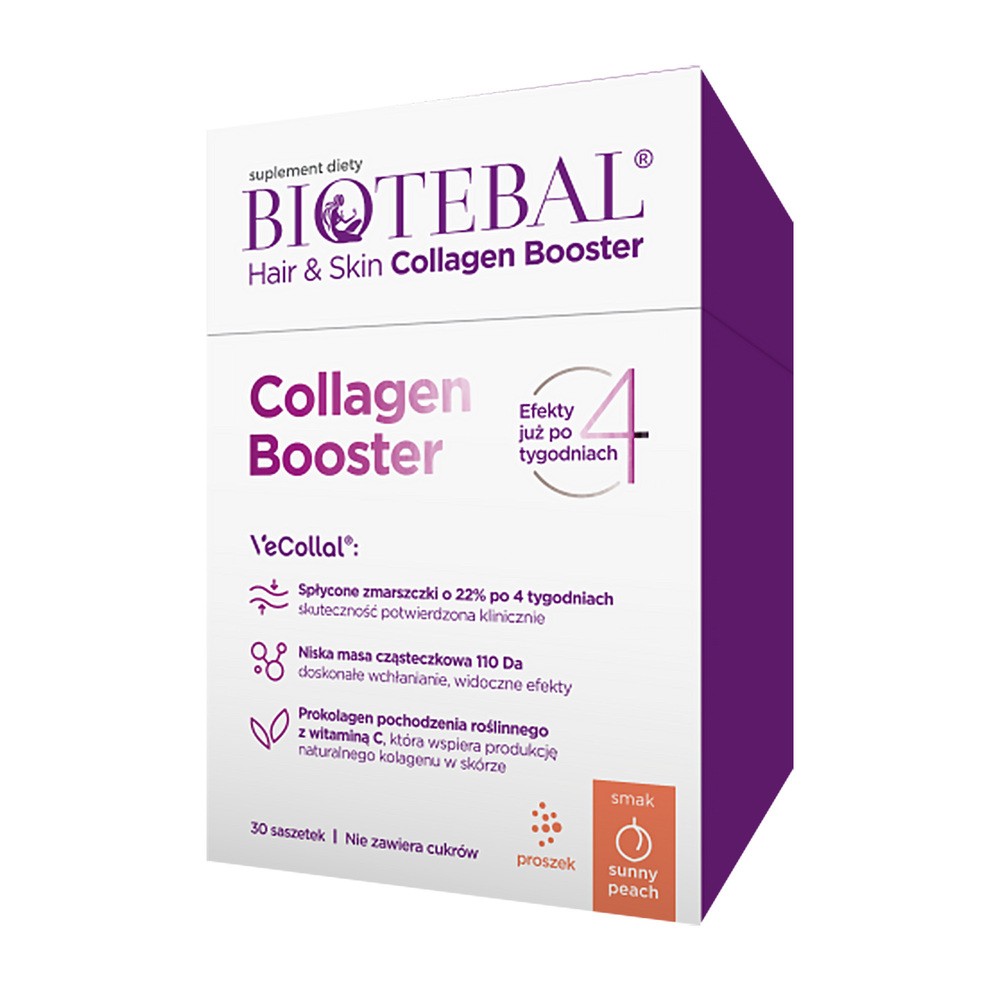 Biotebal Hair & Skin Collagen Booster, szaszetki z proszkiem, Sunny Peach, 8 g x 30 szt.