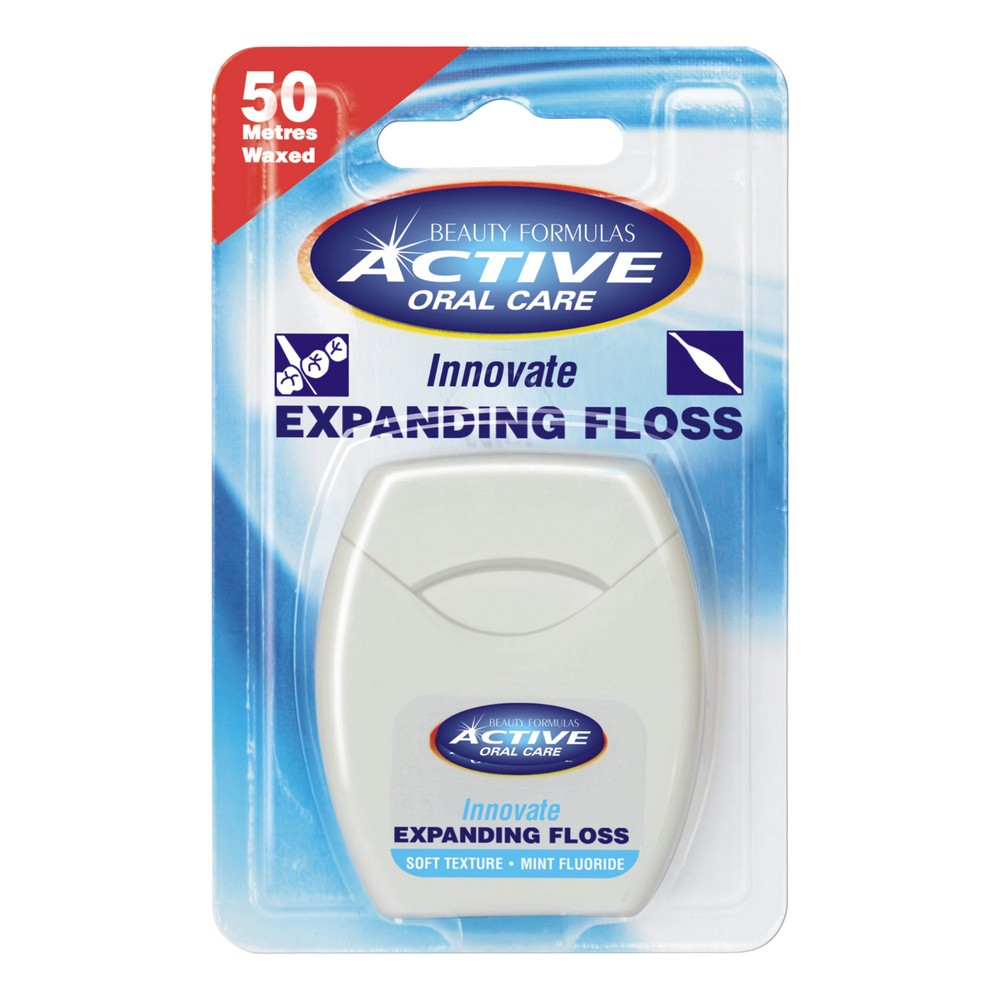 Beauty Formulas Active Oral Care, nić dentystyczna pęczniejąca miętowa z fluorem, 50 m