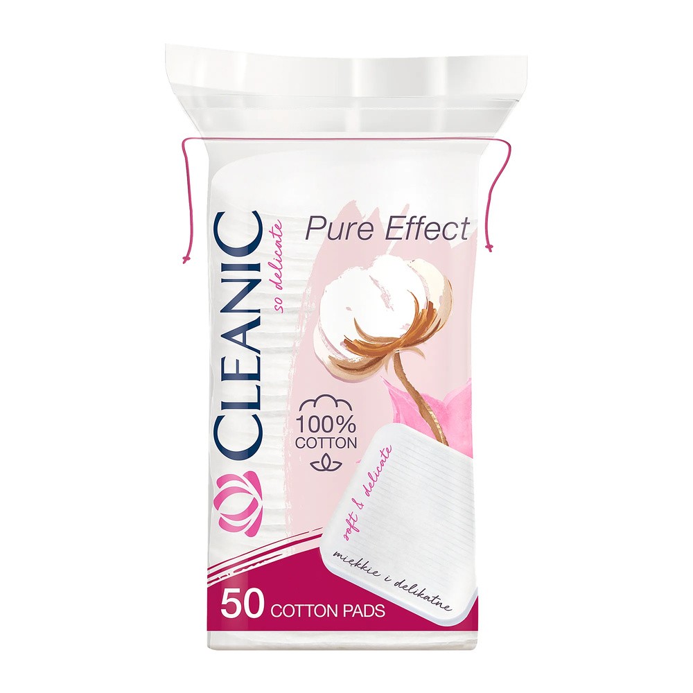 Cleanic Pure Effect, płatki kosmetyczne kwadratowe, 50 szt.