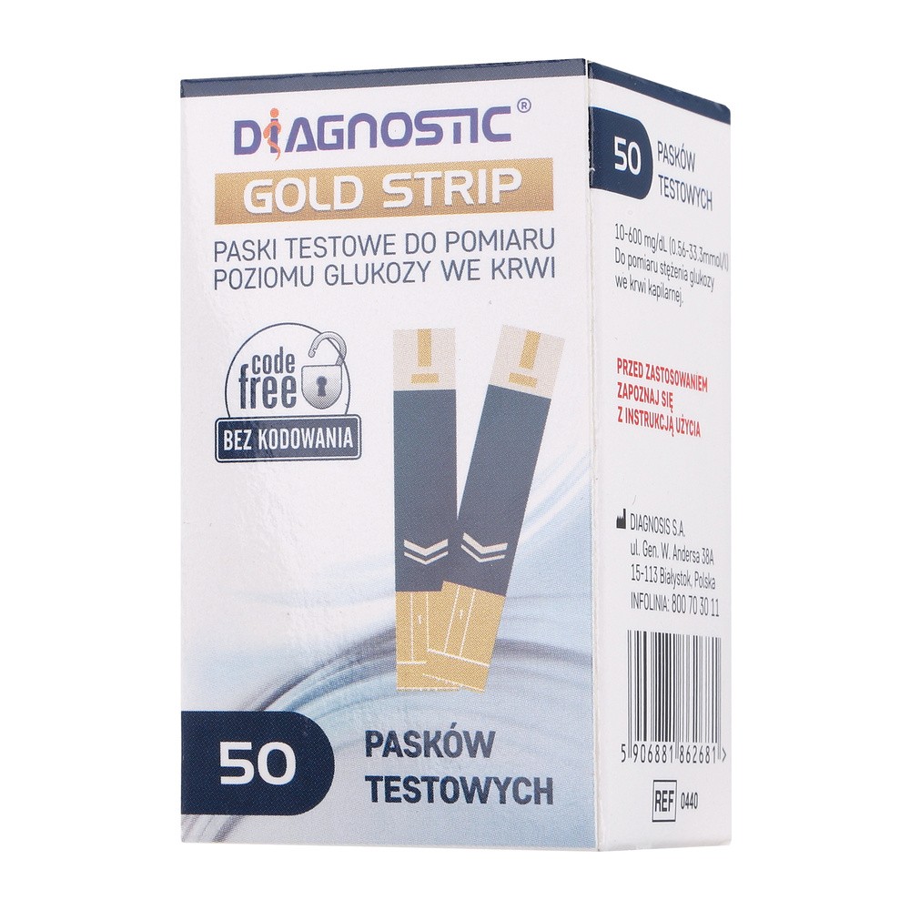 Diagnostic Gold Strip - Paski testowe do pomiaru glukozy we krwi - 50 szt.