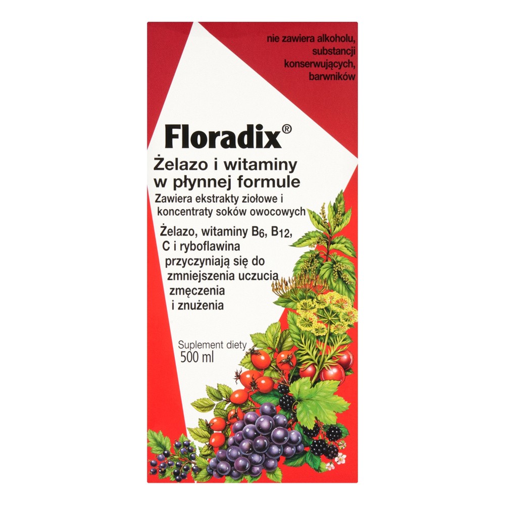 Floradix Floradix Żelazo i Witaminy w płynnej formule suplement diety 500ml