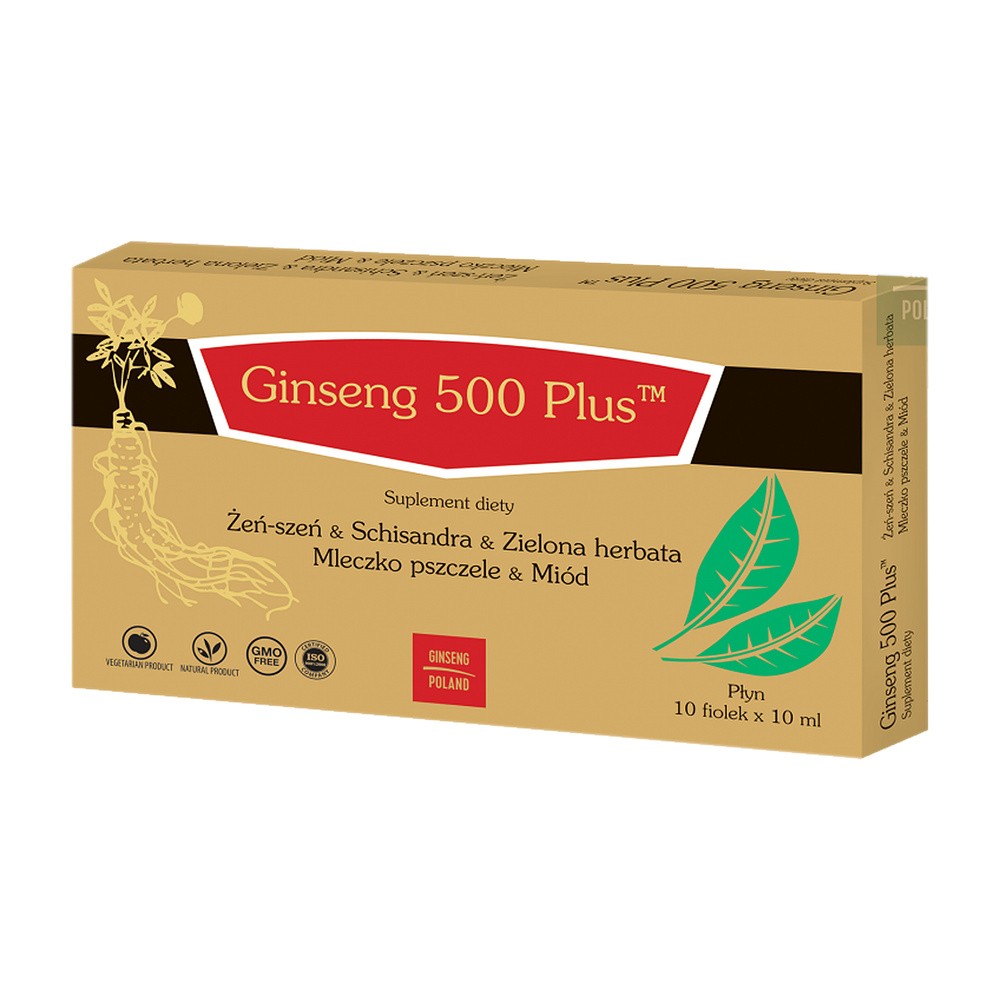 Ginseng Poland Ginseng 500 plus żeńszeń & miód x 10 fiolek
