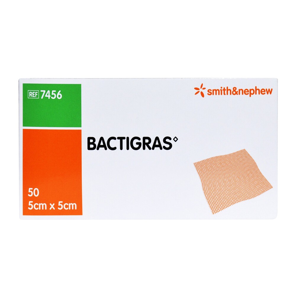 Bactigras, opatrunek parafinowy, jałowy, 5 cm x 5 cm, 50 sztuk