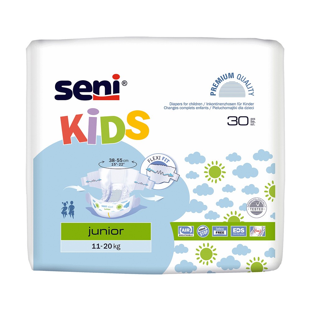 Seni Pieluchomajtki dla dzieci Kids Junior (11-25kg) 30szt. 11-25kg 30 szt. |   SE-094-JU30-A01