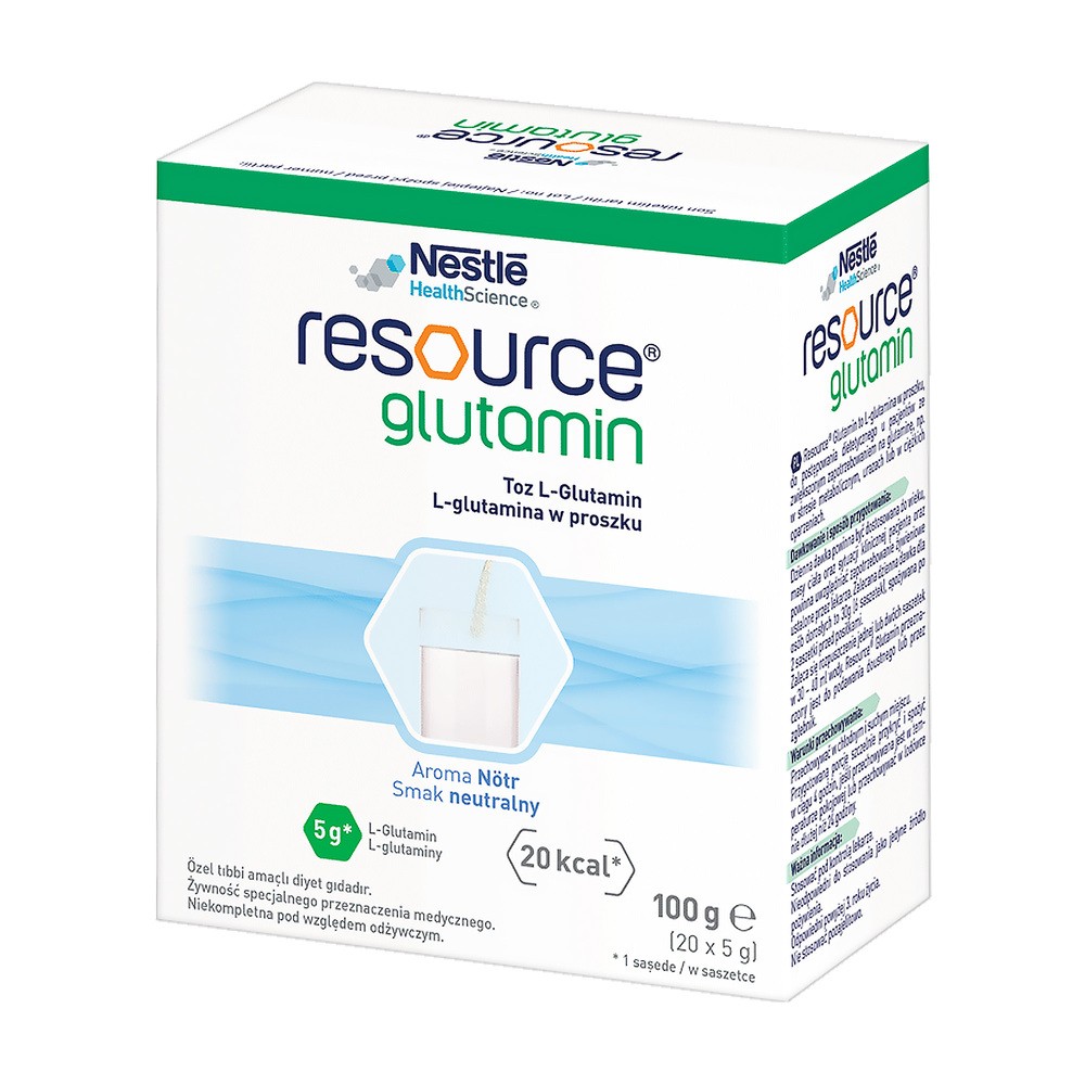 Resource Glutamin, preparat aminokwasowy L-glutaminy w proszku, smak neutralny, 20 x 5 g Duży wybór produktów | Dostawa kurierem DHL za 10.90zł !!!| Szybka wysyłka do 2 dni roboczych! | 8971201
