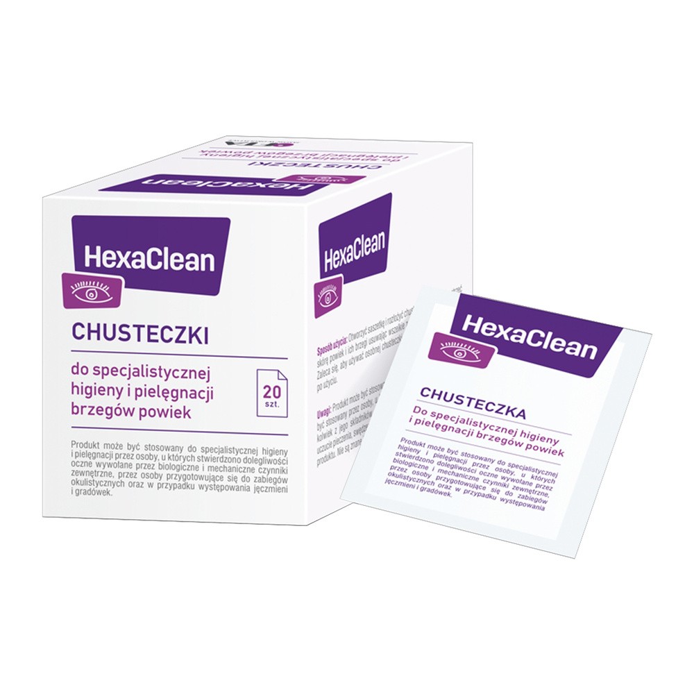 VERCO HEXACLEAN Chusteczki do specjalistycznej higieny i pielęgnacji brzegów powiek 20 szt 7054168