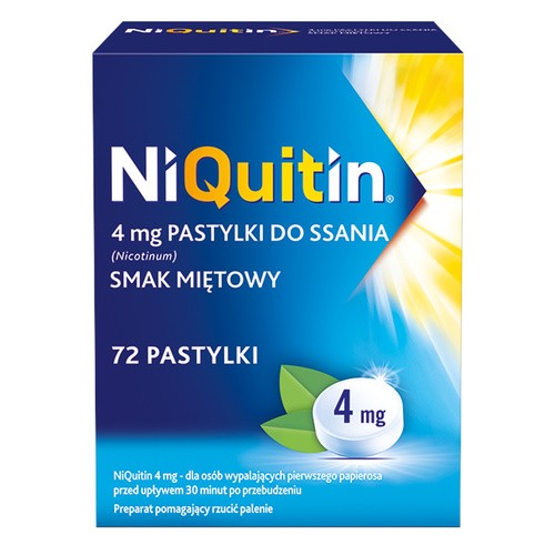 OMEGA PHARMA POLAND SP Z OO data ważności 11.2017 NiQuitin 4 mg preparat pomagający rzucić palenie 72 pastylki do ssania 6801512