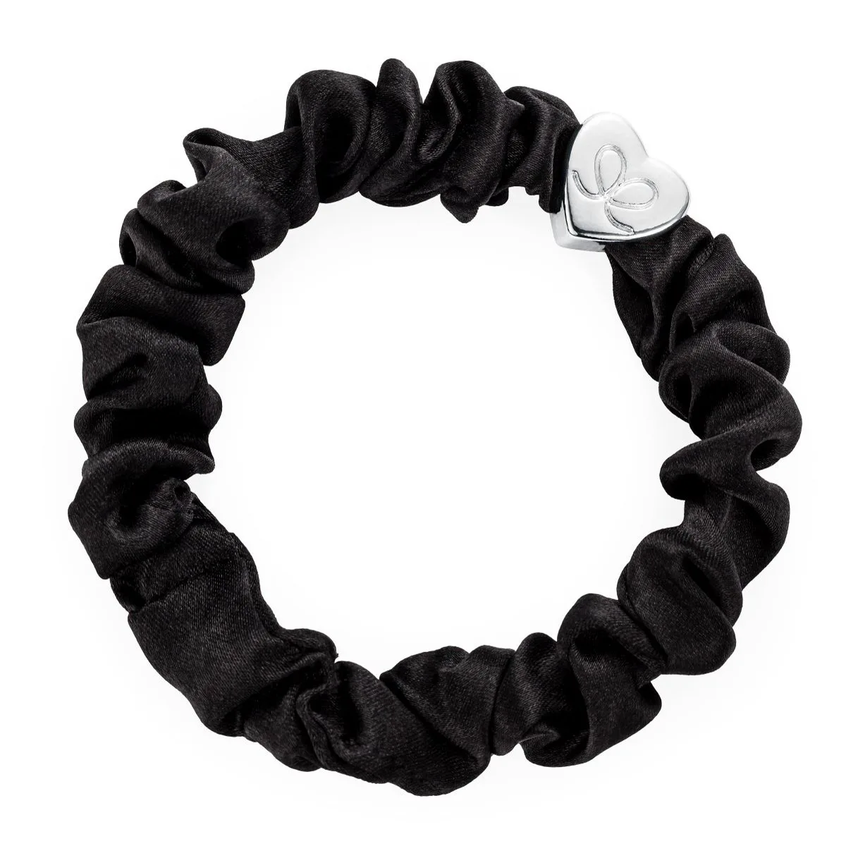By Eloise London Silk Scrunchie Silver Heart Gumka do włosów kolor czarna