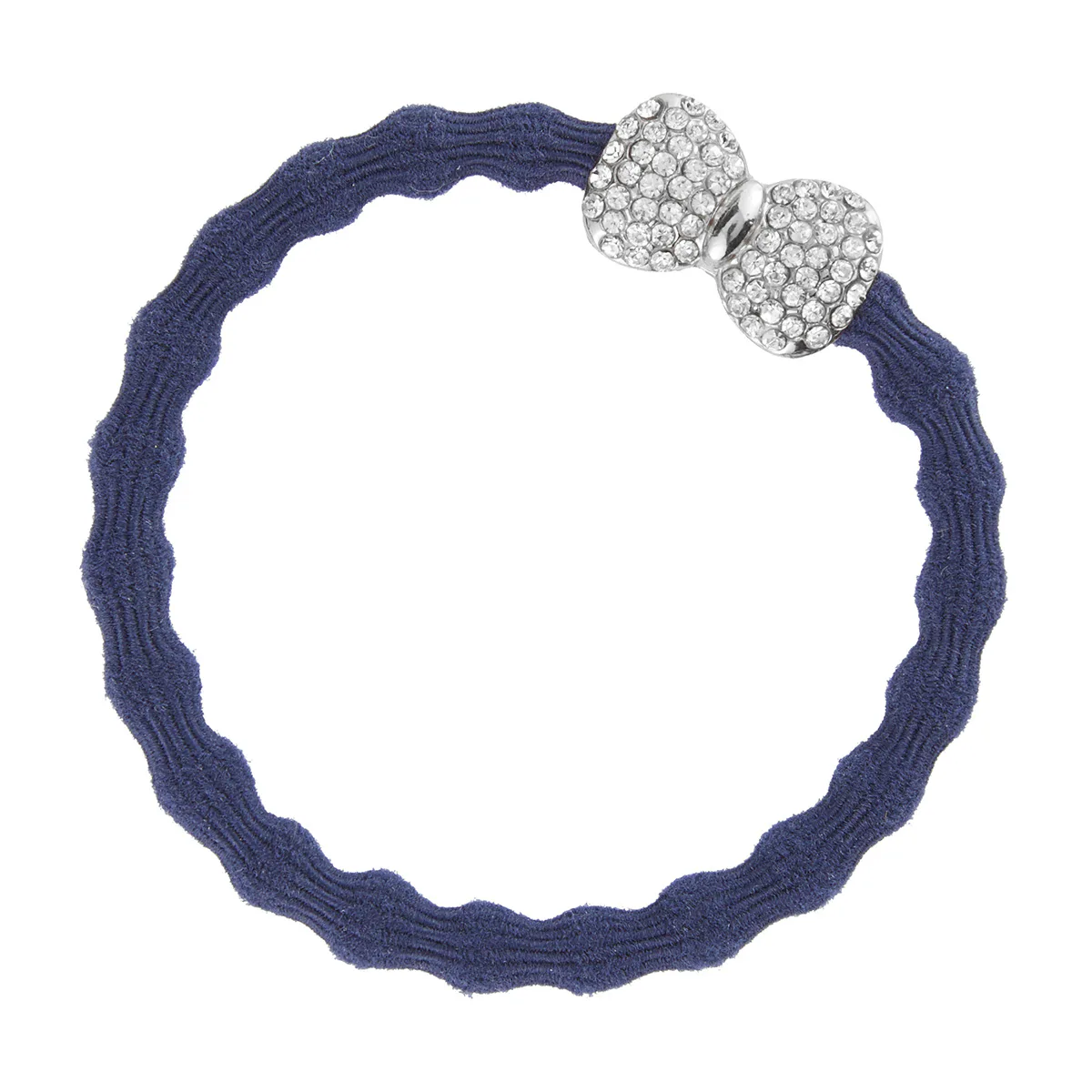 By Eloise London Silver Diamanté Bow kolor Navy Blue