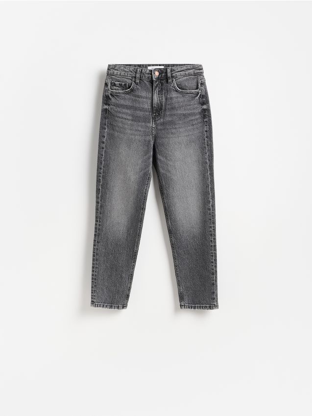 Reserved - Jeansy mom fit slim - szary