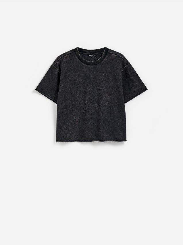 Reserved - T-shirt z efektem sprania - ciemnoszary