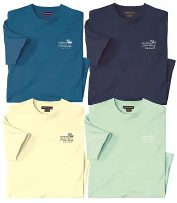 Zestaw 4 gładkich bawełnianych koszulek Mężczyzna Atlas For Men - Kolor : Granatowy - Rozmiar : 4XL