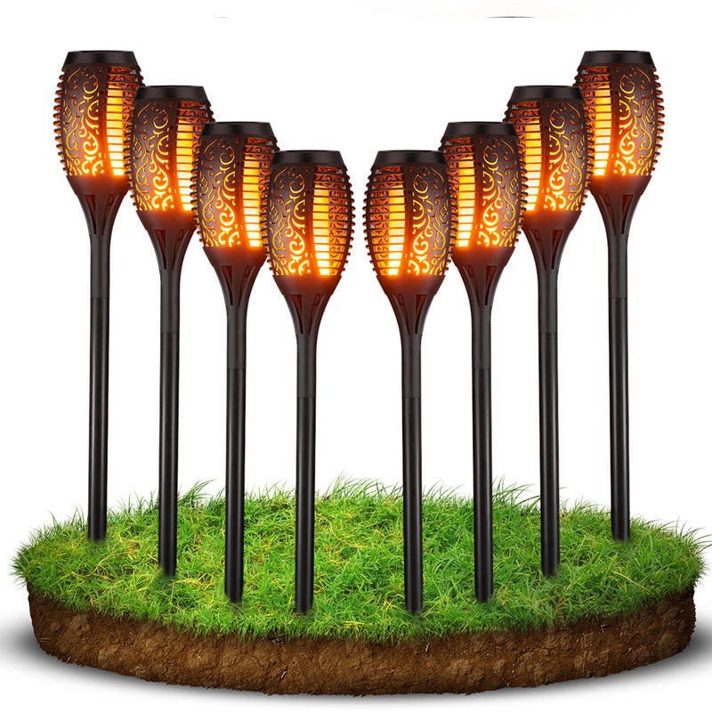 8x Lampa solarna LED ogrodowa wbijana pochodnia 51cm IP44 efekt płomienia czarna zestaw MasterLED