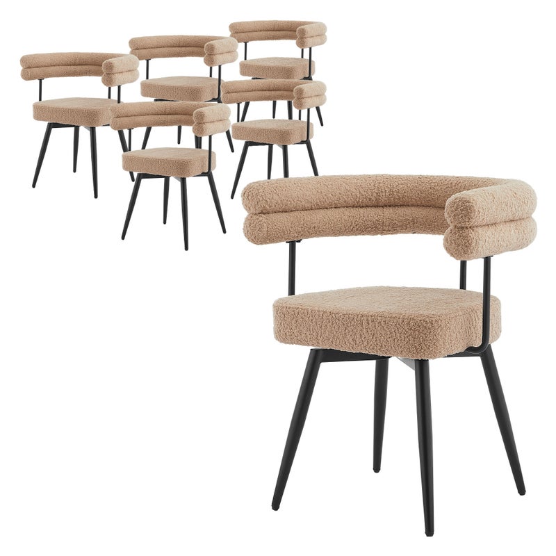 ML-Design krzesla obrotowe do salonu i jadalni 6 szt brązowy Teddy tapicerowane z podlokietnikami ergonomiczne metalowe nogi komfortowe siedzisko