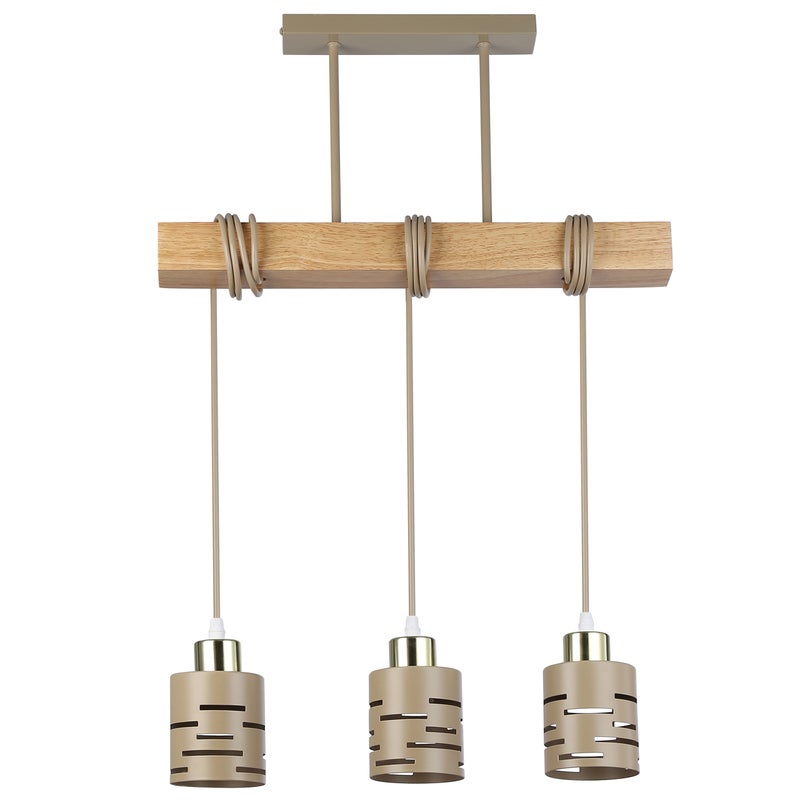 Lampa wisząca sufitowa 3x E27 LED Elen IP20 żyrandol regulacja wysokości beżowa złota z drewnem MasterLED
