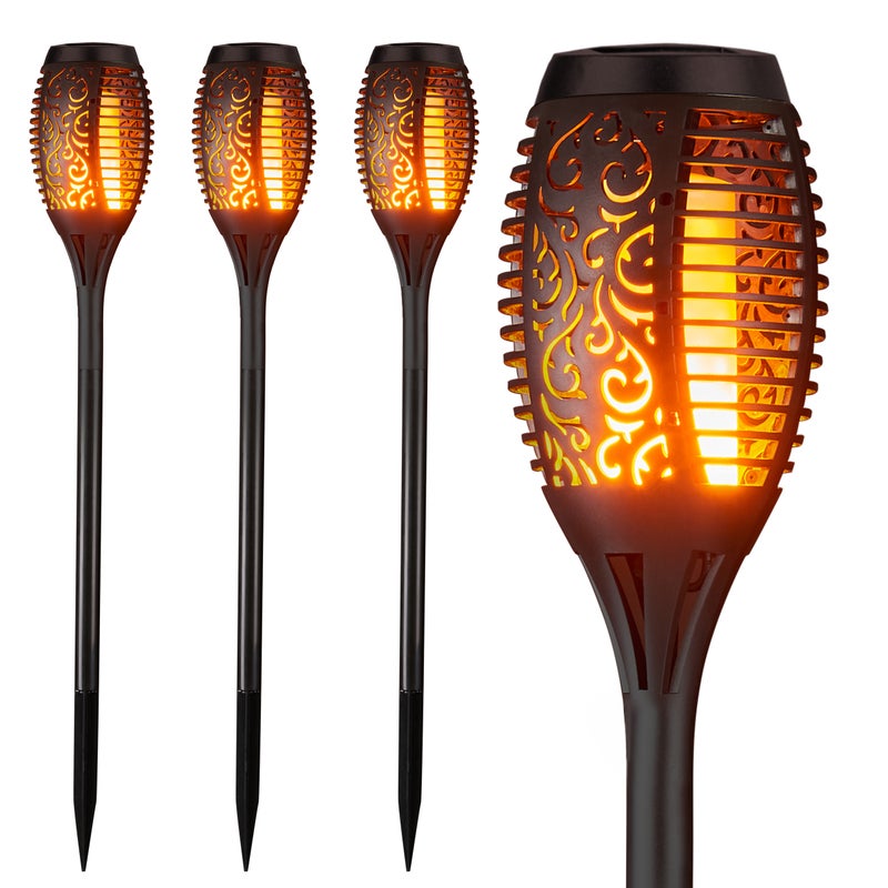 4x Lampa solarna LED ogrodowa wbijana pochodnia 51cm IP44 efekt płomienia czarna zestaw MasterLED