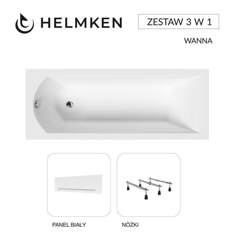 Helmken Wanna akrylowa Vespera 160 х 70 + Panel biały + Nóżki / 23098003