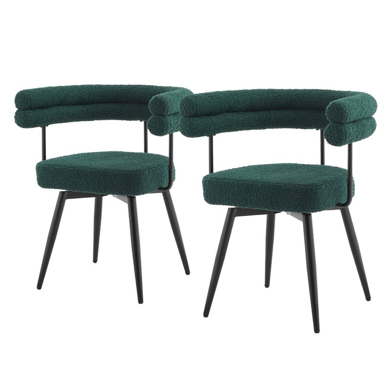 ML-Design krzesla obrotowe do salonu i jadalni 2szt ciemnozielone Teddy tapicerowane z podlokietnikami ergonomiczne metalowe nogi komfortowe siedzisko