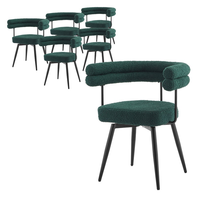 ML-Design krzesla obrotowe do salonu i jadalni 6szt ciemnozielone Teddy tapicerowane z podlokietnikami ergonomiczne metalowe nogi komfortowe siedzisko