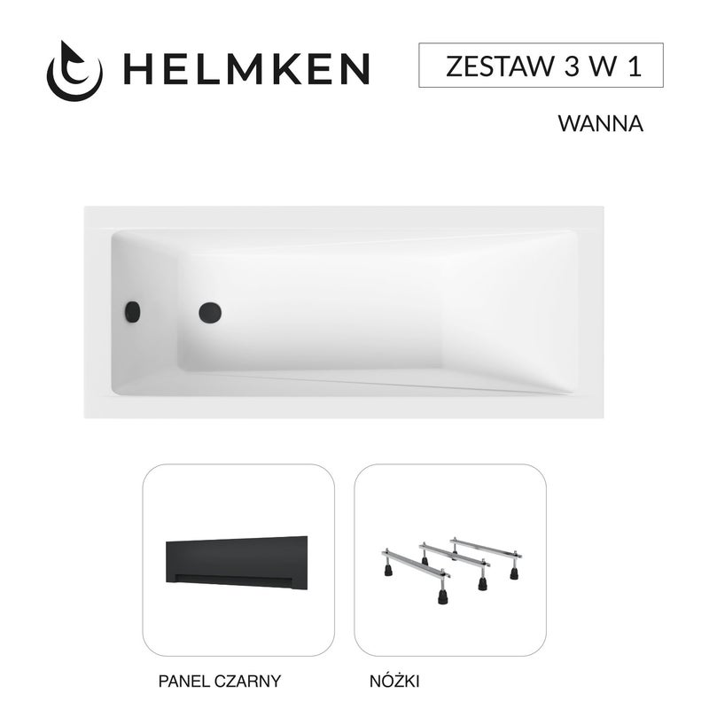 Helmken Wanna akrylowa Rivana 160 х 70 + Panel czarny + Nóżki / 23095005