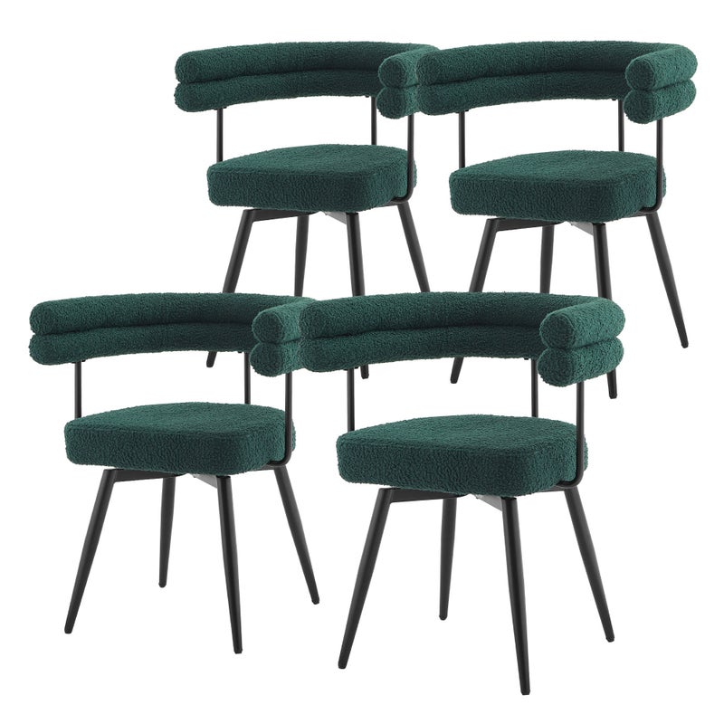 ML-Design krzesla obrotowe do salonu i jadalni 4szt ciemnozielone Teddy tapicerowane z podlokietnikami ergonomiczne metalowe nogi komfortowe siedzisko