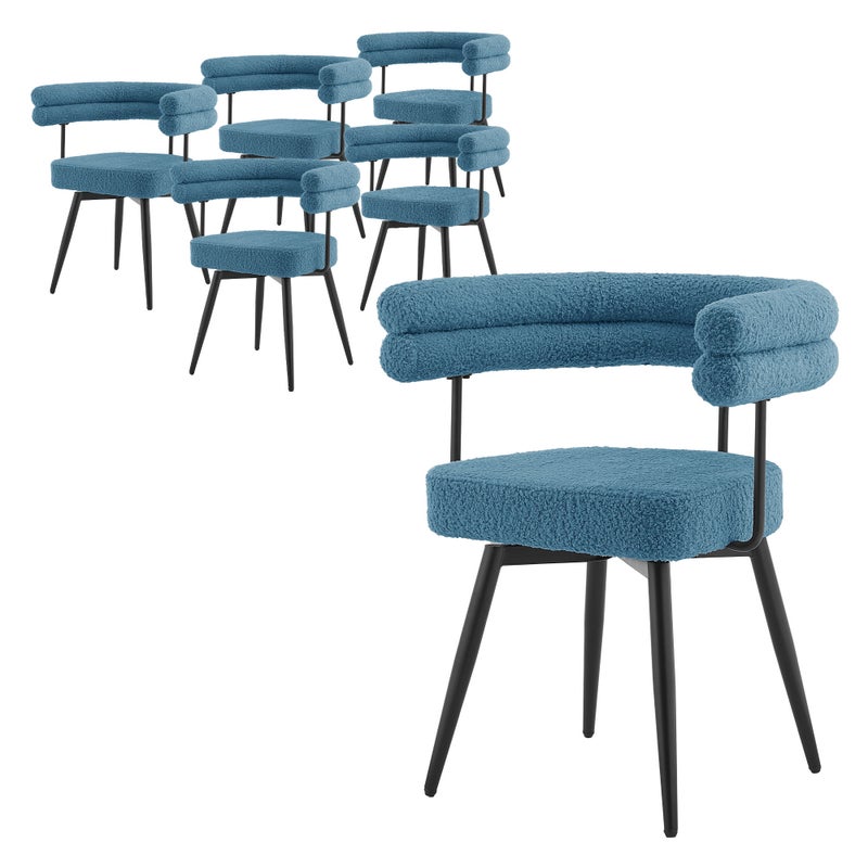 ML-Design krzesla obrotowe do salonu i jadalni 6 szt niebieski Teddy tapicerowane z podlokietnikami ergonomiczne metalowe nogi komfortowe siedzisko