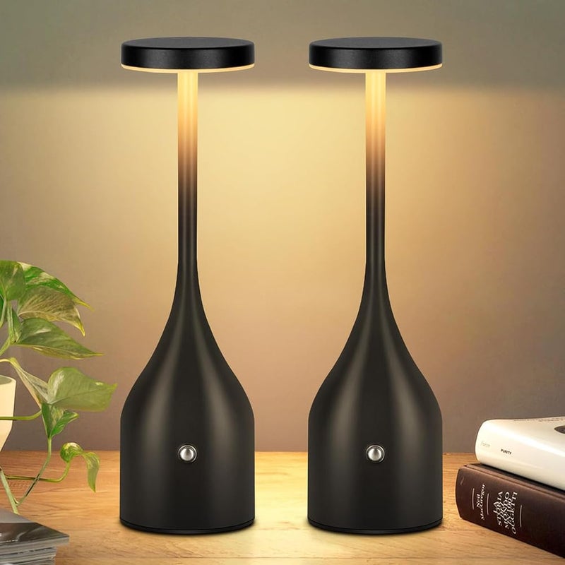 Zestaw 2 bezprzewodowych lamp biurkowych LED – dotykowa regulacja, 3 poziomy barw światła, ładowana przez USB. Przenośna lampka nocna do domu, biura