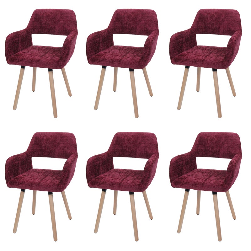 Zestaw 6 krzeseł do jadalni HWC-A50 II, krzesło kuchenne, krzesło tapicerowane, drewno, tkanina/tekstylia, szenil (465 g/m²) MVG ~ bordowy