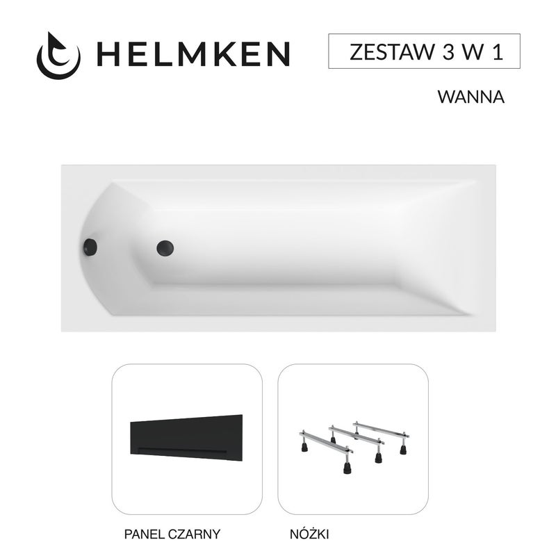 Wanna akrylowa Helmken Vespera 170 х 70 + Panel czarny + Nóżki / 23098004