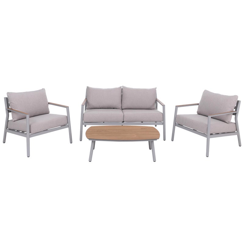 Zestaw ogrodowy z aluminium HWC-P79, zestaw wypoczynkowy, sofa ogrodowa, tkanina/tekstylia olefinowe 210 g/m² ~ kremowo-beżowy