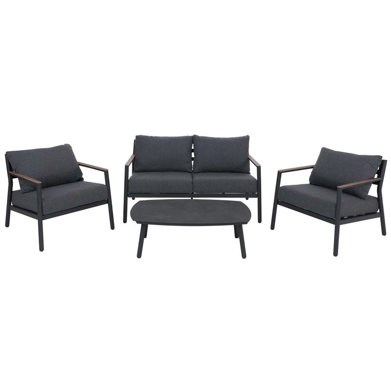 Zestaw ogrodowy z aluminium HWC-P79, zestaw wypoczynkowy, sofa ogrodowa, tkanina/tekstylia olefinowe 210 g/m² ~ ciemnoszary
