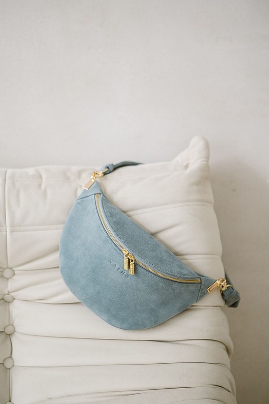 Beani bag maxi - skórzana nerka - zamszowa - jasny niebieski