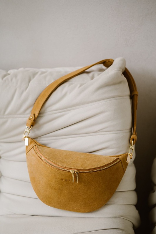 Beani bag maxi - skórzana nerka - zamszowa - camel