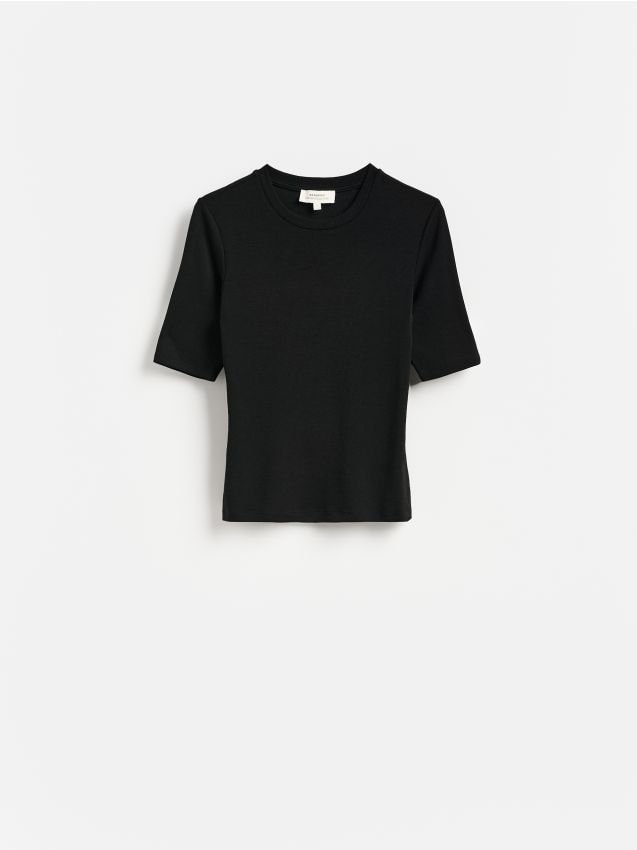 Reserved - Dzianinowy t-shirt z lyocellem - czarny