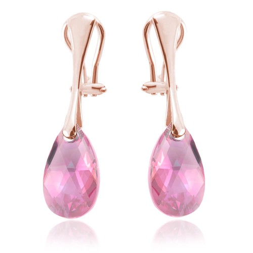Srebrne klipsy z kryształem Swarovski® - 16mm - Light Rose AB - rose gold