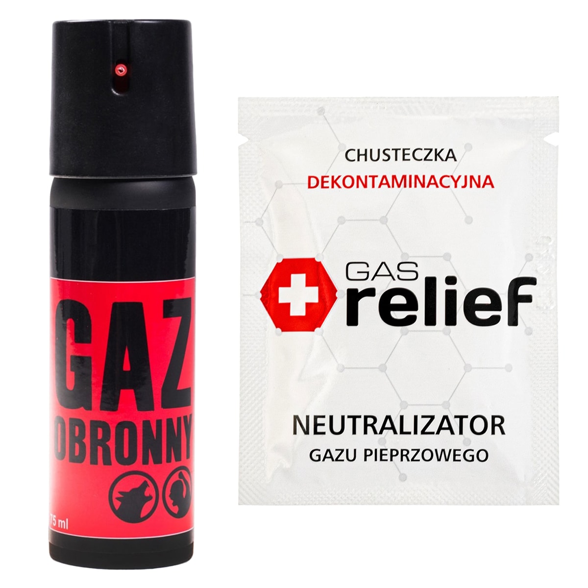 TM Gaz pieprzowy Obronny 75 ml stożek + chusteczka neutralizująca Gas Relief - zestaw