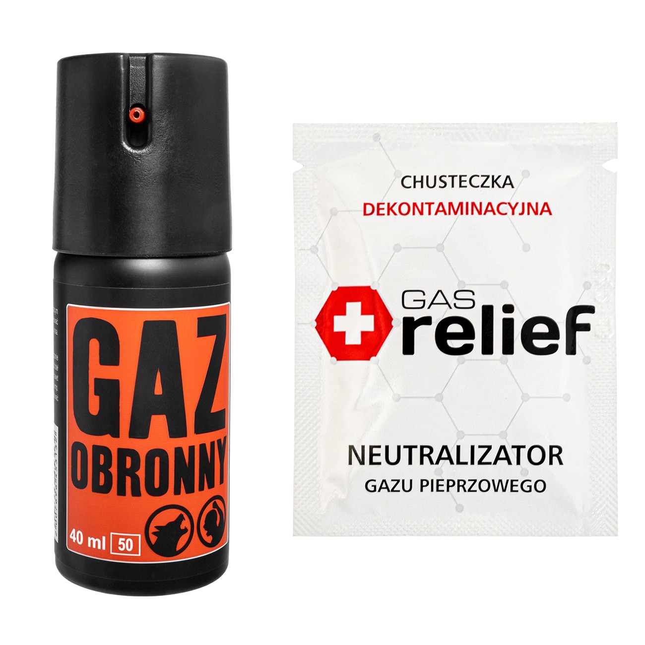 TM Gaz pieprzowy Obronny 50 ml stożek + chusteczka neutralizująca Gas Relief - zestaw