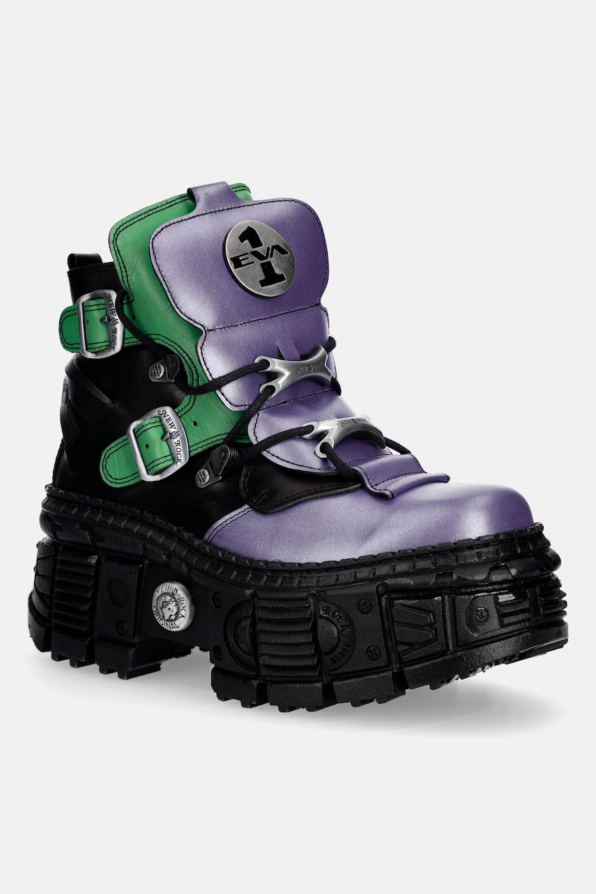 New Rock ANTIK LILA + NAPA VERDE + CRUST NEGRO + IMPERFECT TANK NEGRO TORNILLOS workery na platformie damskie skórzane